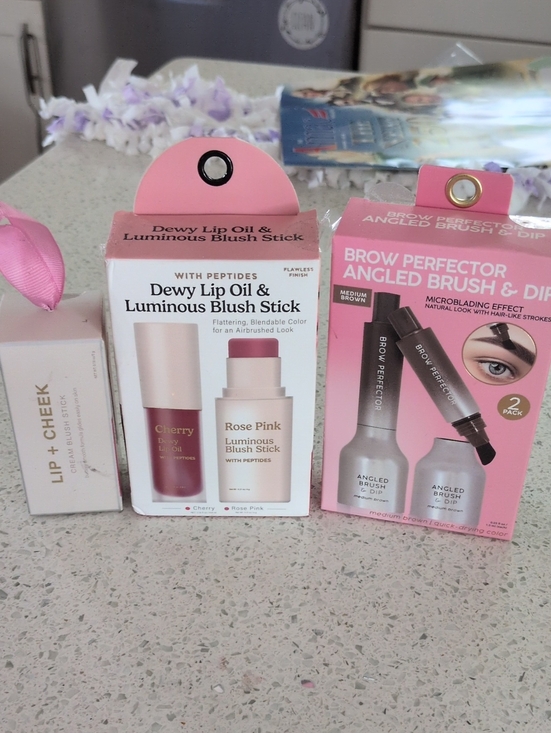 Other - Dewy Lip Oil & Rose  Blush Stick - Brow profector Brush & Dip Lip & Cheek Bundle